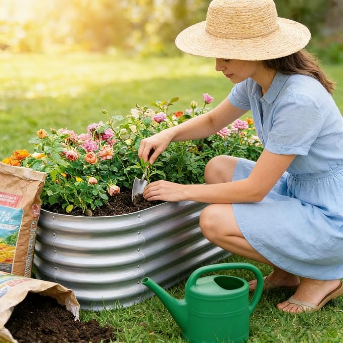 Gardmax Galvanized Raised Garden Bed, Lightweight Planter Boxes Outdoor with Easy Assembly, Large Garden Bed for Vegetables, Fruits, Flower Silver 8x2x1.5 FT