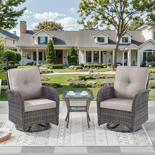 3 Pieces Patio Bistro Set Outdoor Swivel Rocker Patio Chairs with Side Table Patio Furniture for Deck Porch Garden Balcony Poolside