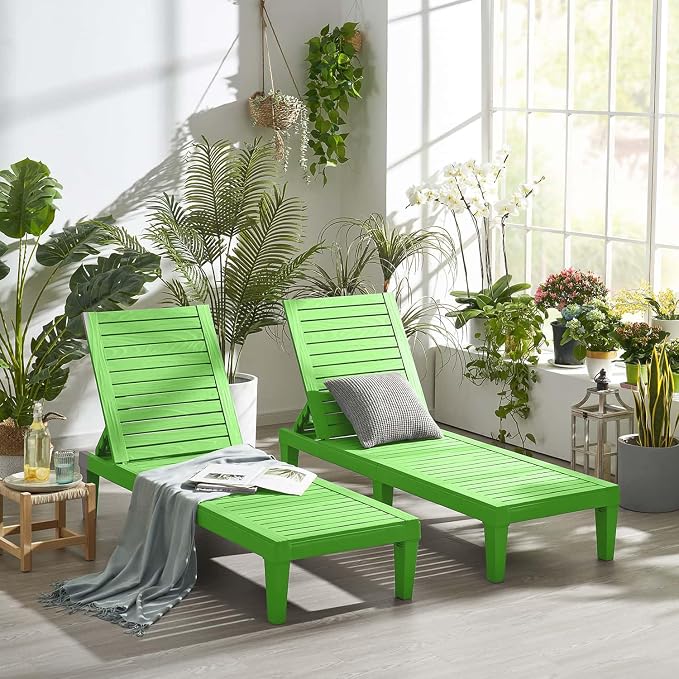 Nestl Sun Tanning Chair - Lime Green Chaise Lounge Chair Outdoor, Lightweight Pool Lounge Chairs, Adjustable 5-Position Reclining Lawn Chair, Waterproof Beach Outdoor Lounge Chairs
