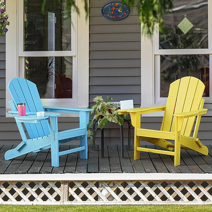 Adirondack Chair Set of 6, HDPE Folding Adirondack Chair with Multifunctional Cup Holder, Weather Resistant Fire Pit Chair for porches, patios, poolsides, Decks.