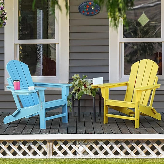 Adirondack Chair Set of 8, HDPE Folding Adirondack Chair with Multifunctional Cup Holder, Weather Resistant Fire Pit Chair for porches, patios, poolsides, Decks.