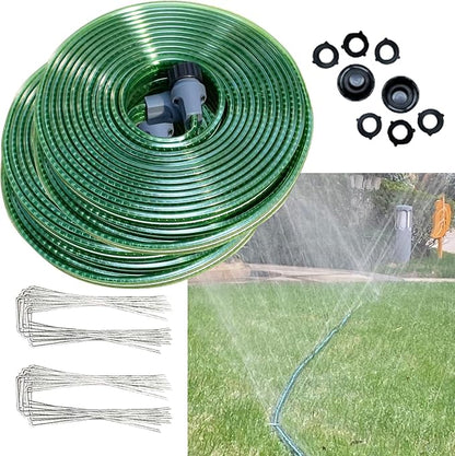 Secbulk 2026 Reinforced Sprinkler Hose & Soaker Hose for Yard - 100FT (50ft*2) Flat Garden Hose with Holes, Heavy Duty No-Kink Lawn Irrigation Hose (Includes Stakes, High Pressure Spray)