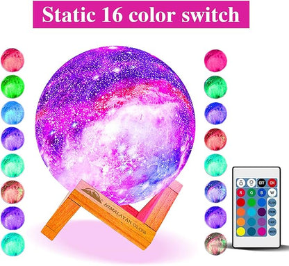 Himalayan Glow Galaxy Lamp, 5.9 inch Moon Night Lamp with 16 Colors with Classic Wood Stand & Remote/Touch Control Moon Night Light and USB Rechargeable