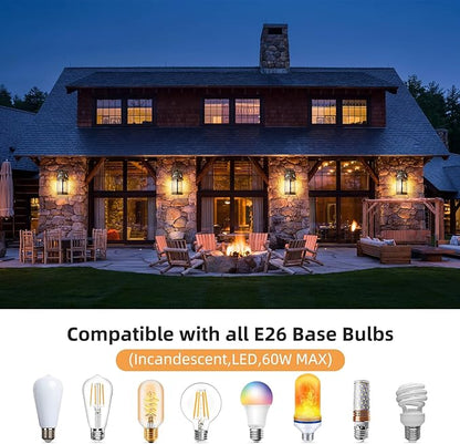 OKELI Dusk to Dawn Outdoor Wall Lights, Waterproof Lighting Fixtures Rustic Farmhouse Wall Lanterns with Clear Glass Shades Anti-Rust Outside Lights for Garage Patio Porch(Wood Grain, 2 Pack)