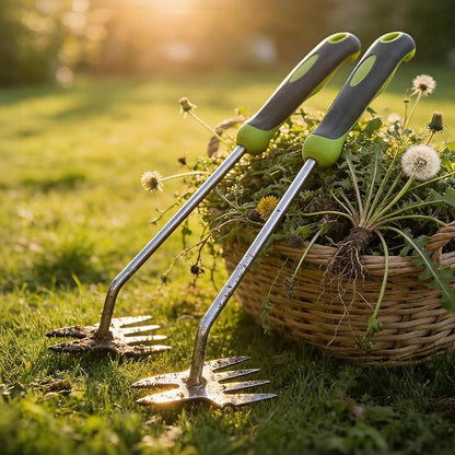 Hand Weeder Puller Tool, Heavy-Duty Stainless Steel Root Removal Tool with Ergonomic Non-Slip Handle, Manual Dandelion Remover for Garden Lawn Yard, Handheld Weeding Tool for Deep Roots, 2 Pack