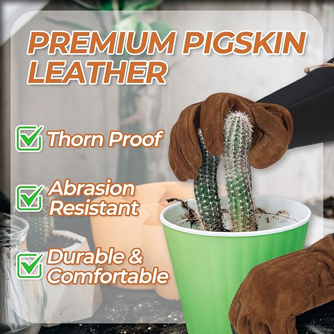 HLDD HANDLANDY Long Gardening Gloves for Women Men - Leather Rose Pruning Gloves Thorn Proof - Breathable Working Glove