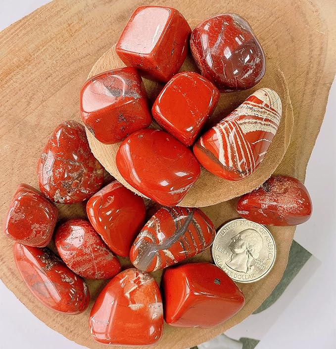 QINJIEJIE Crystals Red Jasper Brazilian Polished Stone 0.6-1" Natural Irregular Stone Tumbled Reiki Healing Crystal for Succulents Plants Vase Filler Decoration Bulk 0.45 LB (1000+ Carats)