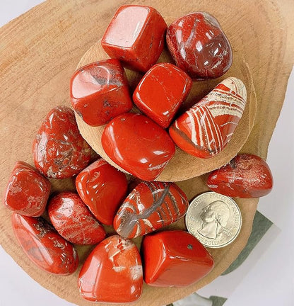 QINJIEJIE 0.9 LBS Red Jasper Polished Stones Tumbled Crystals Bulk Gemstones 0.6-1" Irregular Quartz Stone Rocks Natural Reiki Healing Crystal for Plants Vase Filler Home Decor Meditation Gifts