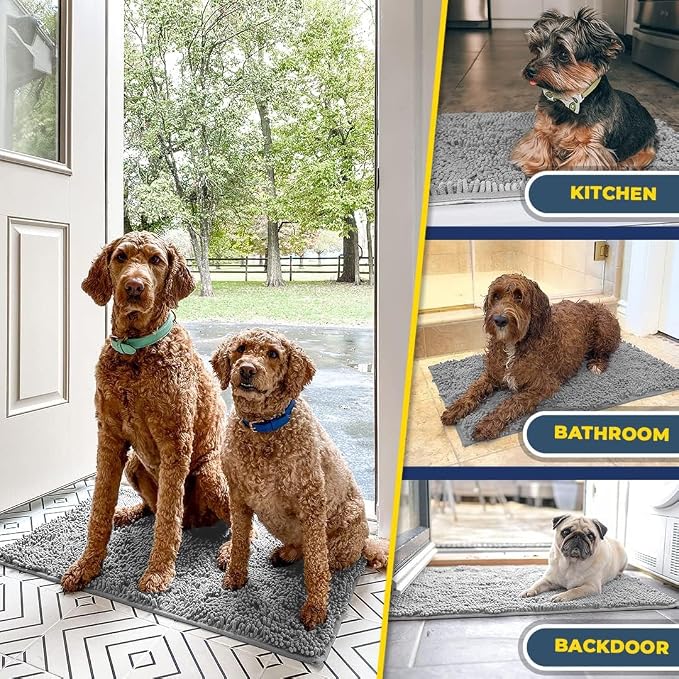 Muddy Mat® | Super Water Absorbent Door Mat Indoor, Microfiber Quick Dry Chenille Entryway Rug,Slip Resistant Front Door Mat,Indoor Mats for Entryway,Machine Washable Pet Rug, Light Grey 36" x 120"