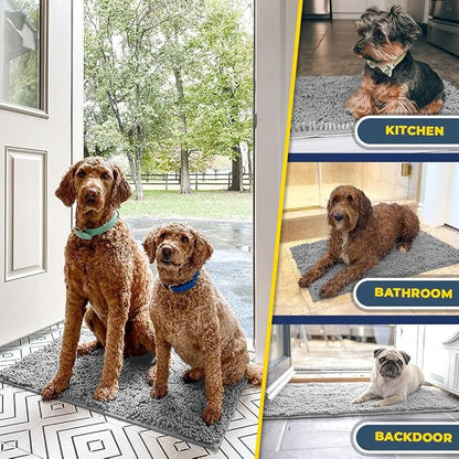 Muddy Mat® | Super Water Absorbent Door Mat Indoor, Microfiber Quick Dry Chenille Entryway Rug, Slip Resistant Front Door Mat, Indoor Mats for Entryway, Machine Washable Pet Rug, Light Grey 24" x 60"