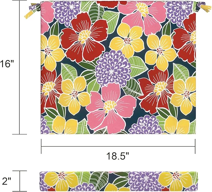 LVTXIII Outdoor Seat Cushions Set of 2 Square Corner Chair Cushions with Ties, Patio Chair Pads for Home Office and Patio Garden Furniture Decoration 18.5"x16"x2", Flower Bloom