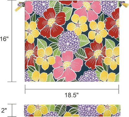 LVTXIII Outdoor Seat Cushions Set of 2 Square Corner Chair Cushions with Ties, Patio Chair Pads for Home Office and Patio Garden Furniture Decoration 18.5"x16"x2", Flower Bloom