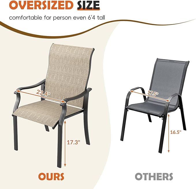 UDPATIO Patio Dining Chairs Set of 2, High Back Wide Seat Outdoor Furniture Chairs with All Weather Breathable Textilene, for Garden Backyard Deck, Brown