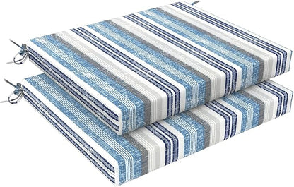 LVTXIII Outdoor Chair Cushions, Fade-Resistant Patio Furniture Cushions Outdoor Chair Pads with Ties for Dining Chairs and Garden Furniture Use, 18.5"x16"x2" 2 Pack, Stripe Layered Blue