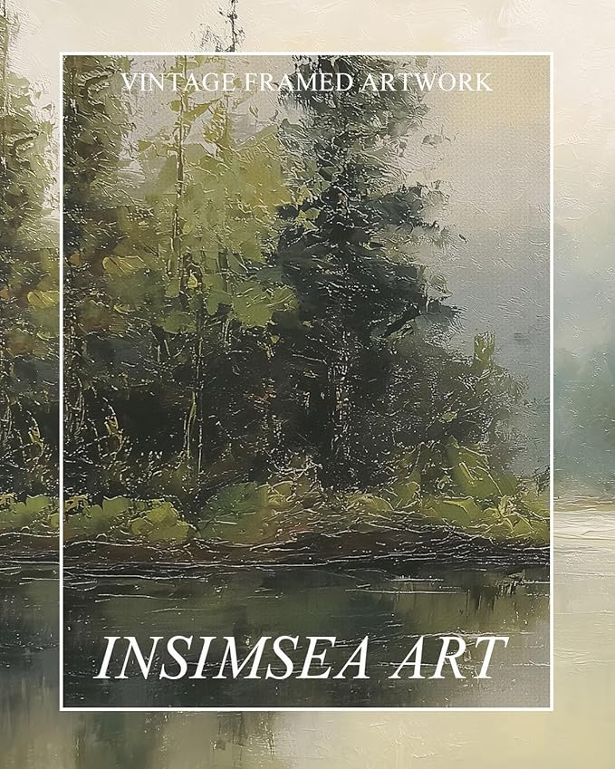 InSimSea Extra Large Framed Vintage Wall Art, Living Room Country Farmhouse Decor, Forest Woodland Retro Landscape Canvas Prints, Retro Scenery Long Picture for Bedroom Above of Bed, 20x40inch