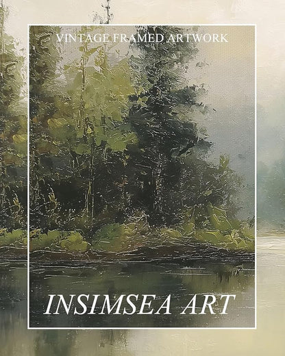 InSimSea Extra Large Framed Vintage Wall Art, Living Room Country Farmhouse Decor, Forest Woodland Retro Landscape Canvas Prints, Retro Scenery Long Picture for Bedroom Above of Bed, 20x40inch