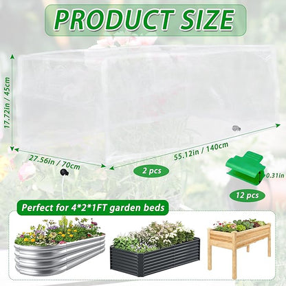 2 Pack Garden Netting for Raised Beds, 4x2FT Raised Bed Plant Covers for Garden Protection, Fine Mesh Bird Netting Pest Barrier Screen with Drawstring and Clips for Protecting Vegetables Fruits Crops