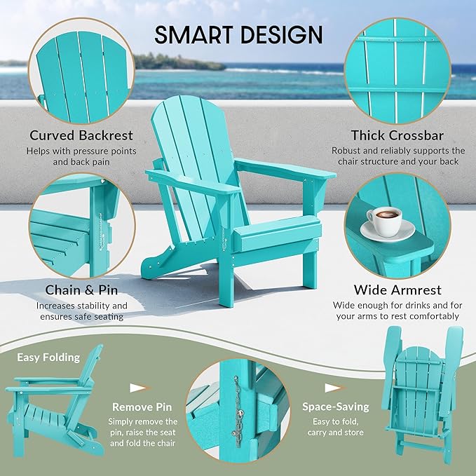 WestinTrends Malibu Malibu Outdoor Folding Poly Adirondack Chair (Set of 8), Turquoise