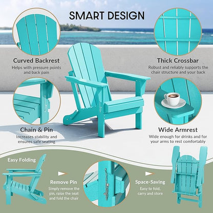 WestinTrends Malibu Malibu Outdoor Folding Poly Adirondack Chair (Set of 8), Turquoise