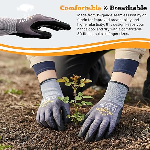 TitanFlex Work Gloves Microfoam Nitrile Coated Men Women-6 Pairs, Safety Warehouse Gloves Mens Working Glove with Grip Heavy Duty, Touchscreen, Seamless Knit Nylon for Automotive, Garden (XX-Large)