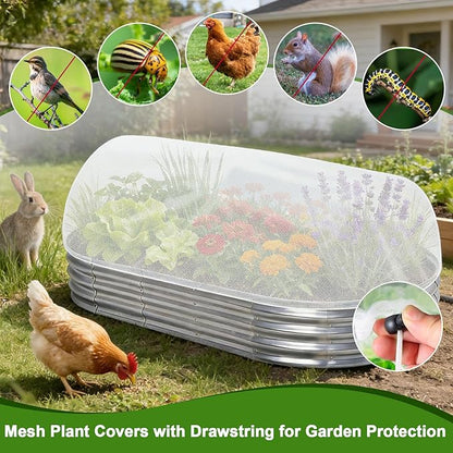 2 Pack Garden Netting for 8x4x1ft Raised Beds, Ultra-Fine Mesh Plant Covers with Drawstring&10 Clips, Bird, Pest & Small Animal Barrier for Protecting Vegetables, Fruits & Flowers