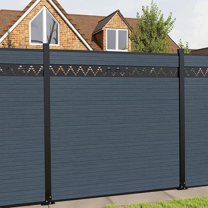 6 Feet×6 Feet Privacy Fence, Outdoor Wood Plastic Composite Fence Panel, Waterproof Security Barriers Fencing, WPC (Gray, Arched (1 Panel - 1 Post))