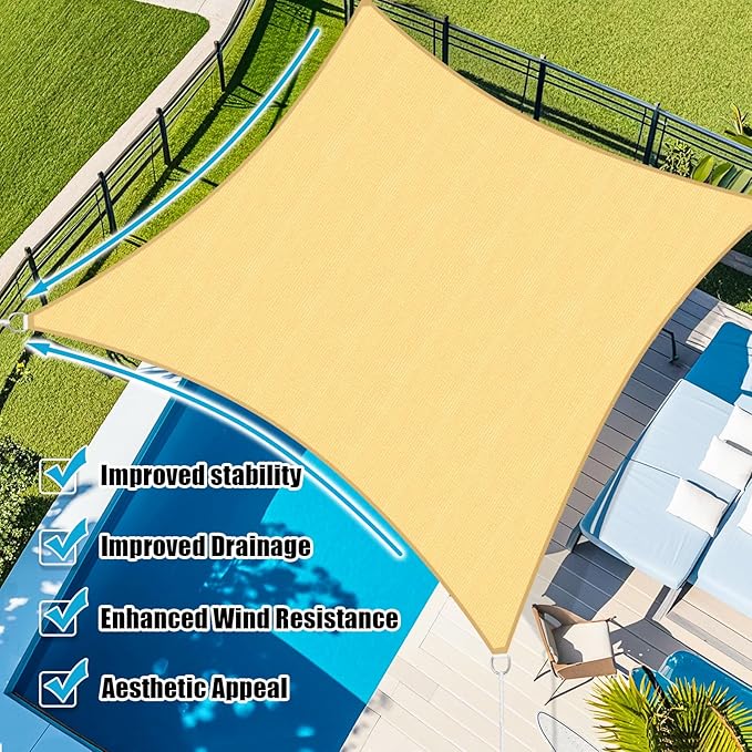 Amagenix Sun Shade Sail 5X8 Curved Edge Outdoor Shade Canopy Sand Breathable 95% UV Block Shade Cloth for Patio Garden Backyard (We Make Custom Size)