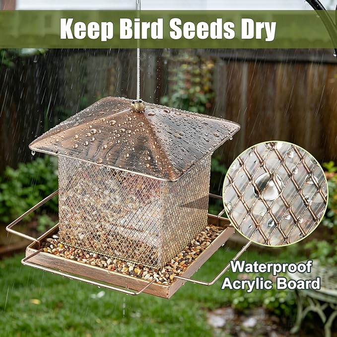 Bird Feeder, Heavy Duty Metal Bird Feeders for Outdoor Hanging, Waterproof Wild Birdfeeder for Garden Yard Outside Backyard, 3.5LB Large Capacity