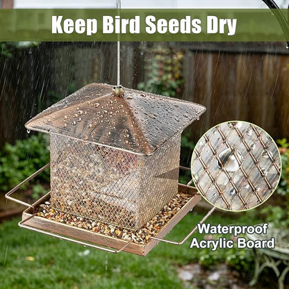 Bird Feeder, Heavy Duty Metal Bird Feeders for Outdoor Hanging, Waterproof Wild Birdfeeder for Garden Yard Outside Backyard, 3.5LB Large Capacity