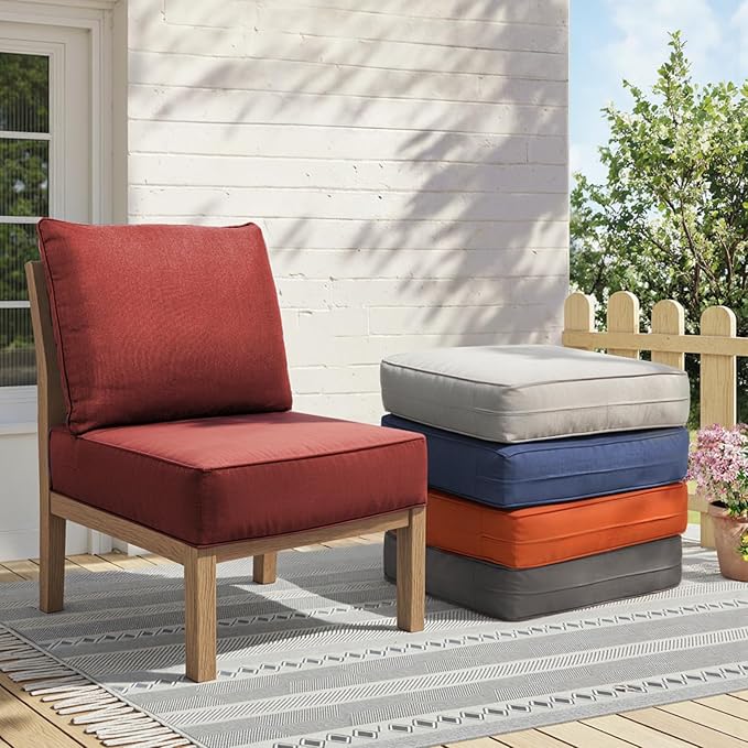 Outdoor Cushion Set for Furniture Patio Furniture, UV Resistant, Water Resistant - 6 Inch Thick Foam Garden Cushions– 22x24 Inch Patio Seat Covers for Chair/Sofa/Couch | Red | 2-Pack |