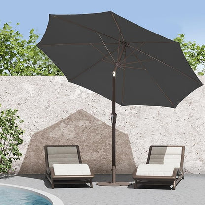 PatioKingdom 9FT Patio Outdoor Umbrella-UPF 50+ Sun Shade with Wind Vent, Push-Button Tilt & Smooth Crank Lift, Rust-Resistant Fiberglass Frame for Garden, Backyard,Yard (Gray, 9FT)