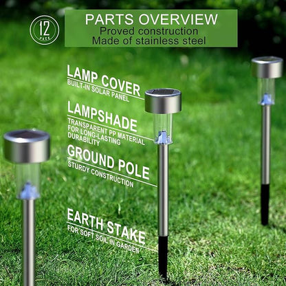 Dream Master Solar Lights Outdoor Waterproof, Stainless Steel LED Landscape Lighting, Solar Garden Lights, Outdoor Christmas Decorations for Yard, Pathway, Walkway, Patio, Lawn - 12Pack(Warm White)