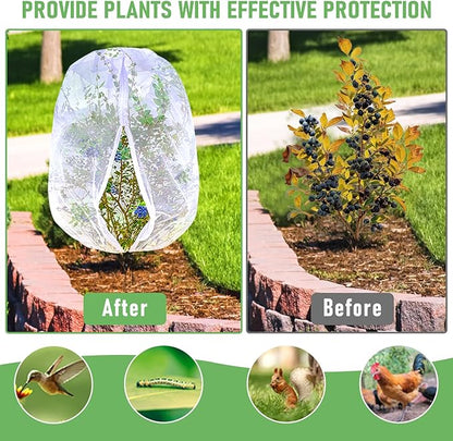 Fruit Tree Netting, Plant Mesh Netting for Garden Protection, Blueberry Bush Insect Netting Cover as Garden Pest Barrier from Cicadas, Bug, Bird (5.3x5.3 FT, 2Pcs, Zipper & Drawstring Design)