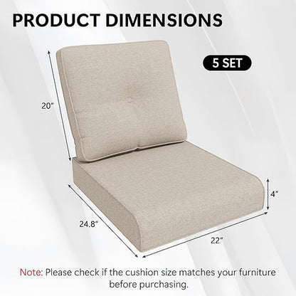 Outdoor Chair Cushions Set for Patio Furniture, 22x25/22x24 Inch, Waterproof & Fade Resistant Patio Chair Cushions, Thick Patio Furniture Cushion for Chair, Sofa, and Couch (Beige, 5 Set)