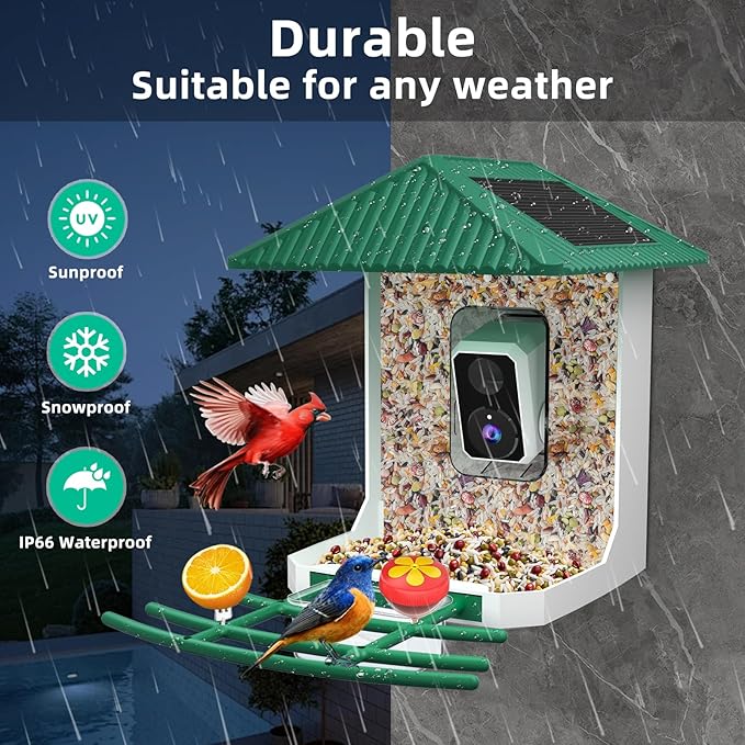Uniter® 2.5K Smart Bird Feeder with Camera, 5G &2.4G WiFi, Solar Video Birds Feeder with AI Identify Birds Species, Live View, Capture Bird Video, Instant Arrival Alerts, Ideal Gift for Birdlover