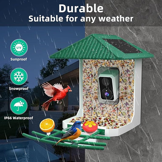 Uniter® 2.5K Smart Bird Feeder with Camera, 5G &2.4G WiFi, Solar Video Birds Feeder with AI Identify Birds Species, Live View, Capture Bird Video, Instant Arrival Alerts, Ideal Gift for Birdlover