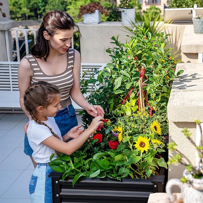 Land Guard 2Pcs Galvanized Raised Garden Bed with Legs, 48×24×32in Large Metal Elevated Raised Planter Box with Drainage Holes for Backyard, Patio, Balcony, 400lb Capacity (Gray)