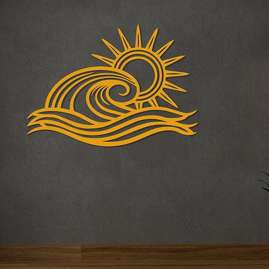 Wita Home Ocean Wave Metal Wall Art, Sun Beach Decor, Coastal Large Wall Sculpture for Home, Indoor/Outdoor Use, Nautical Wall Hanging, Eye-Catching Addition to Living Room (Silver, 40 x 23 inches)