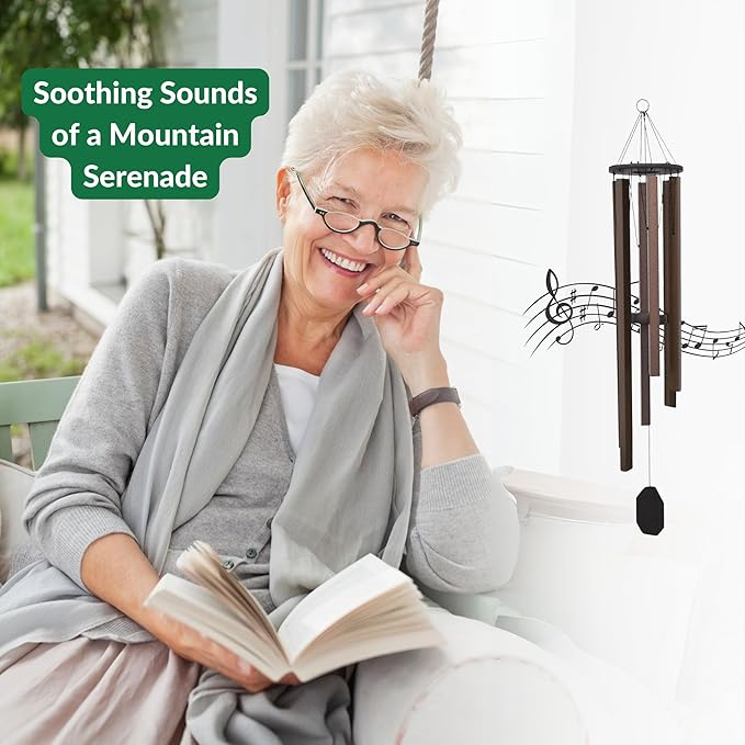 Lambright Chimes Mountain Serenade Medium 48" Tall Bronze Personalized Wind Chime, Custom Windchimes for Memorial, Sympathy, Loss, Anniversary for Wife, Friend, Mother, Grandmom, Pet - Made in America