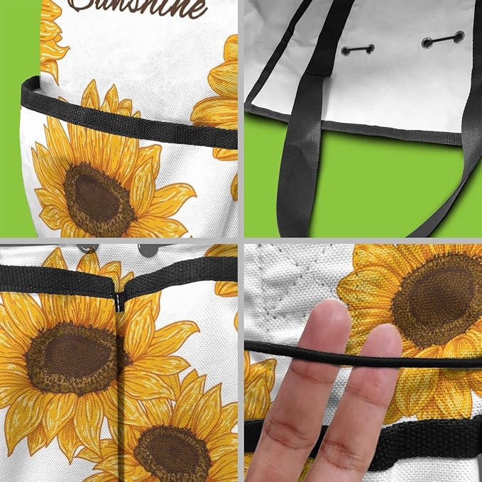 Sunflower Garden Tool Bag - Waterproof Garden Tote with 8 Pockets, Large Storage Home Organizer Gardening Tool Oxford Bag for Garden Tools Kits Holder, Ideal Outdoor Gardening Gift for Women & Men