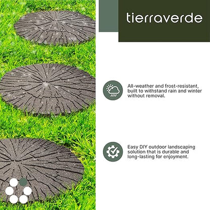 Tierra Verde 4-Pack 18”x18” Fake Cracked Log Rubber Stepping Stones, Round, Brown – Reversible Non-Slip Outdoor Faux Decorative Set for Landscaping – DIY Decor for Walkways & Yard Pathways