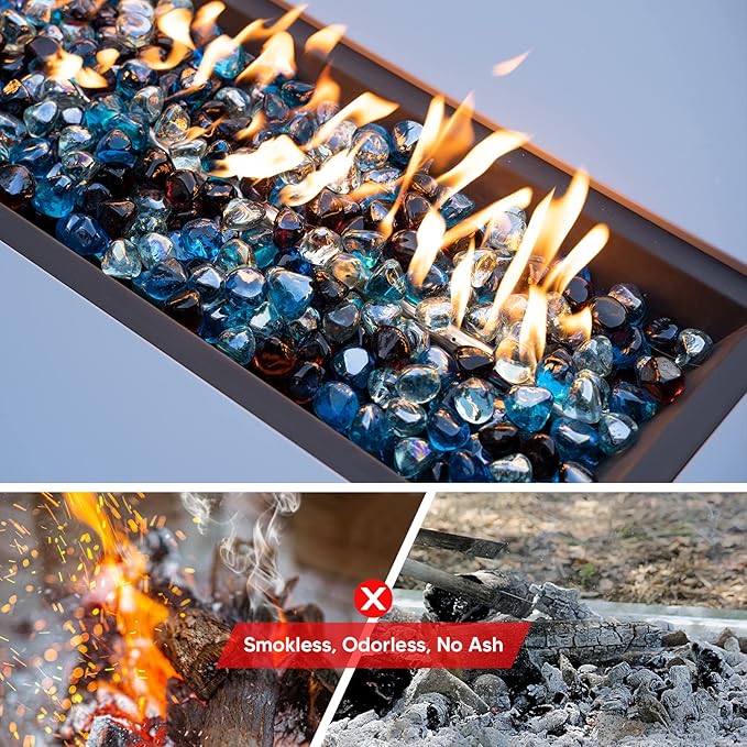 Mr. Fireglass 10 Pounds Blended Fire Glass Diamonds for Fireplace Fire Pit & Lanscaping - 1 inch High Luster Fire Rocks with Mixed Colors (Caribbean Blue+Crystal Ice+Amber)