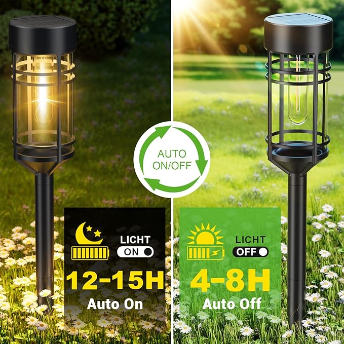 Amzarp 8 Pack Solar Garden Lights, Bright LED Solar Pathway Lights Outdoor IP65 Waterproof Rugged Shatterproof Auto On/Off for Landscape Garden Yard Walkway Driveway Lawn Lighting (3000K Warm White)