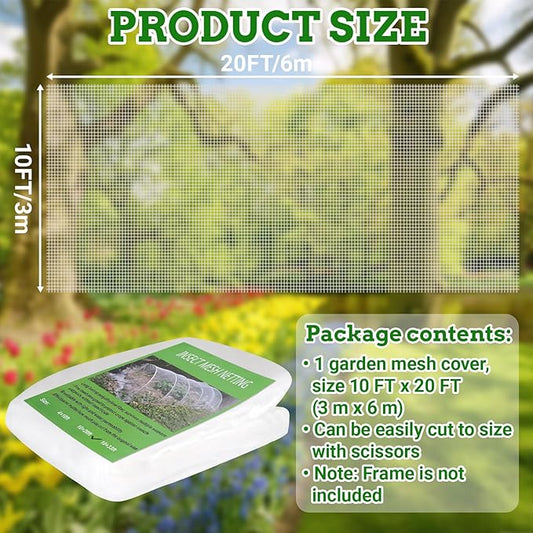 Ultra Fine 10'x20' Garden Netting – No Frame Needed, Easy Install, Pest Barrier & Bird Netting, Plant Cover for Garden, Greenhouse, Patio, Protecting Vegetables, Flowers, Trees