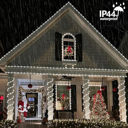 YEGUO Solar Christmas Lights Outdoor Waterproof, 2 Packs Each 33ft 100 LED Rope Lights, 8 Modes Fairy String Lights in Clear Thin Tube for Camping Fence Patio Garden Trampoline Deck(White)