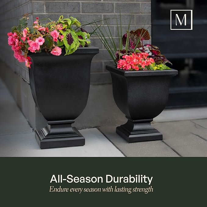 Mayne Augusta 26-Inch Tall Planter – Self-Watering, Weather-Resistant Planter for Flowers – Durable Indoor/Outdoor Design for Patio, Porch, or Entryway