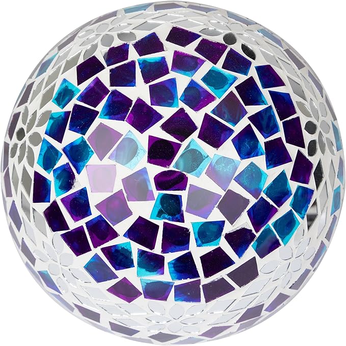 Alpine Corporation HMD218 Mosaic Gazing Globe with Mirrored Floral Pattern Decoration for Garden, Patio, and Lawn, 12" H