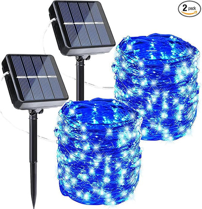 Joomer Solar Fairy Lights, 2-Pack Total 80FT 240LED Solar String Lights Outdoor Waterproof 8 Lighting Modes for Fence Party Garden Patio Yard Home Holiday Tree Outdoor Decoration (Blue)