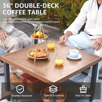NATURAL EXPRESSIONS 5 Piece Patio Furniture Set, Outdoor Conversation with 4 Pcs Swivel Rocking Chairs and 27" Double-Layer Coffee Table 6" Thick Cushions for Balcony, Backyard, Deck (Light Gray)