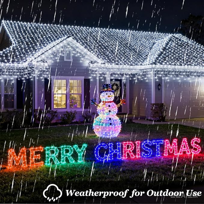 1332 LED 132ft Christmas String Lights Outdoor, 12 Modes Dimmable Curtain Lights with 296 Drops, Waterproof Fairy Lights with Timer for Bedroom Window Holiday Wedding Home Xmas Decor, Warm White